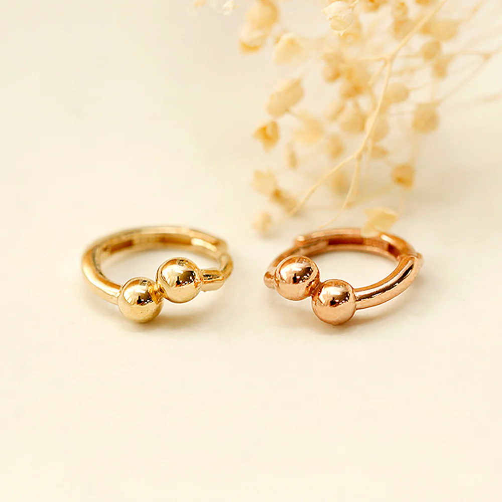 14K Gold Two Balls Cartilage Hoop Earring - Image 3
