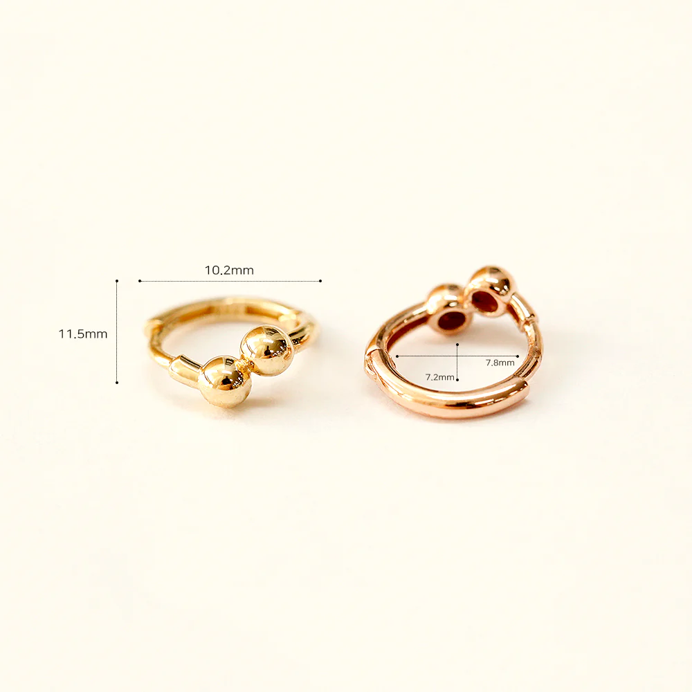 14K Gold Two Balls Cartilage Hoop Earring - Image 6