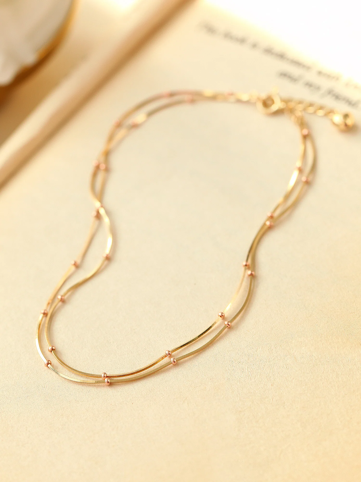 14K Gold Two-Line Mini Ball Snake Anklet - Image 7