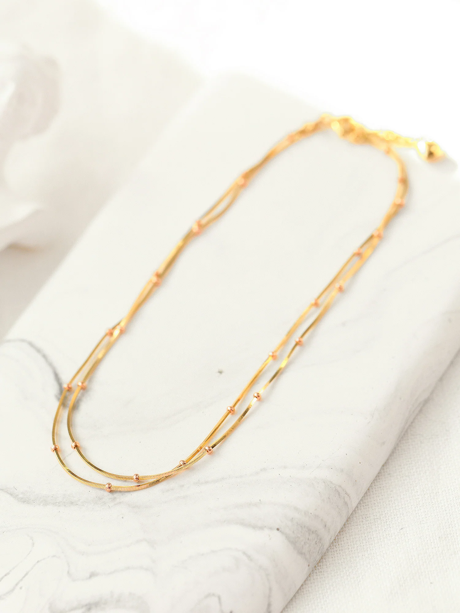 14K Gold Two-Line Mini Ball Snake Anklet - Image 8
