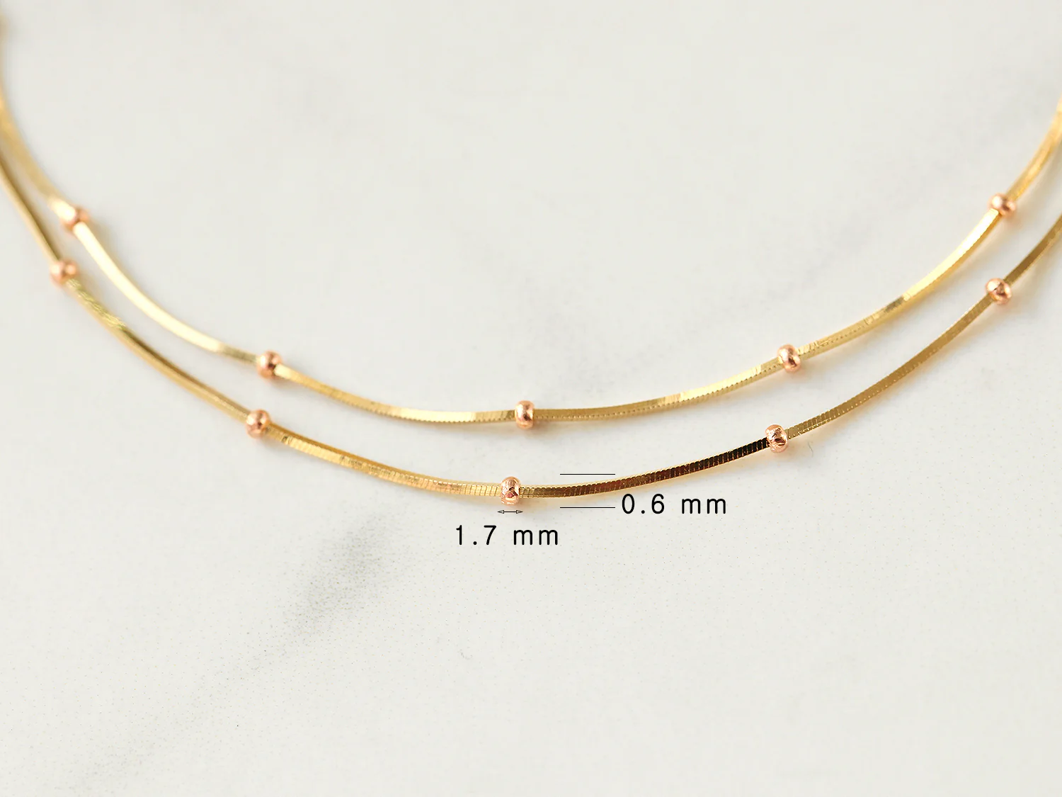 14K Gold Two-Line Mini Ball Snake Anklet - Image 9