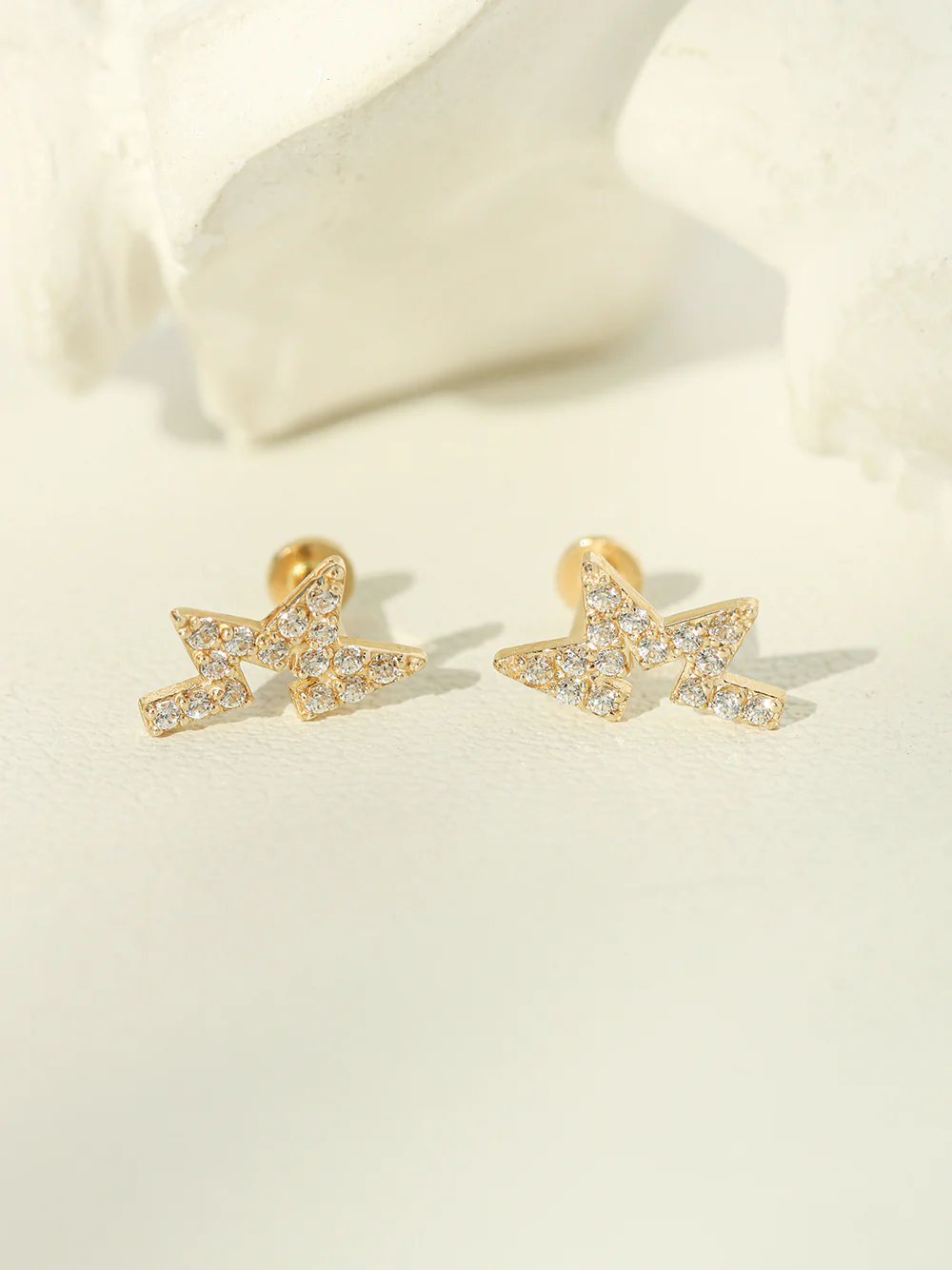 14K Gold Unbalanced Star Cubic Internally Threaded Labret Piercing 18G16G - Image 7