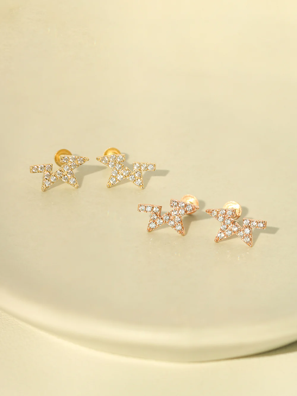 14K Gold Unbalanced Star Cubic Internally Threaded Labret Piercing 18G16G - Image 9