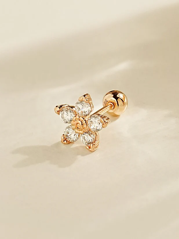 14K Gold Verbena Flower Cartilage Earrings 20G18G16G
