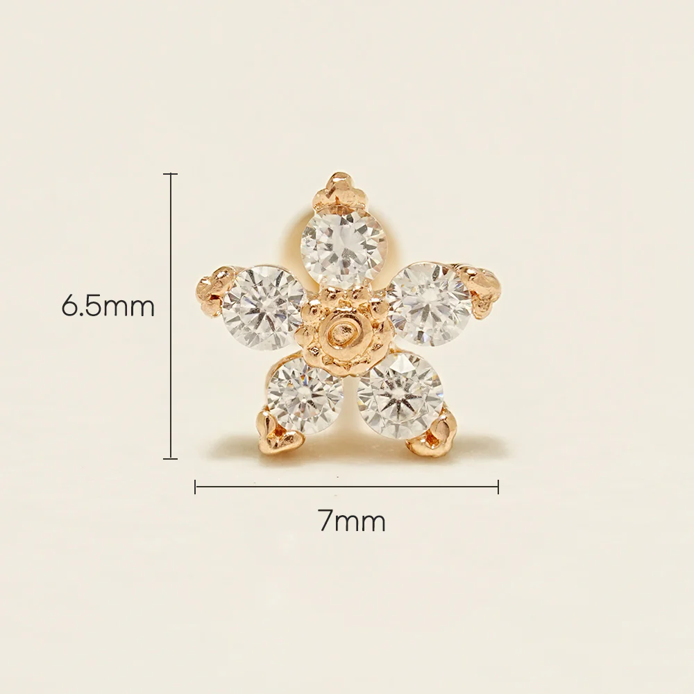 14K Gold Verbena Flower Cartilage Earrings 20G18G16G - Image 10