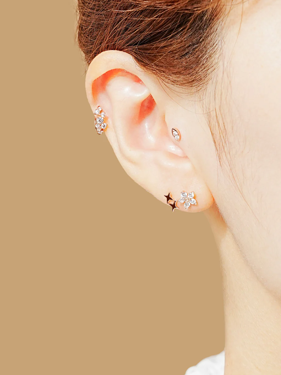 14K Gold Verbena Flower Cartilage Earrings 20G18G16G - Image 6