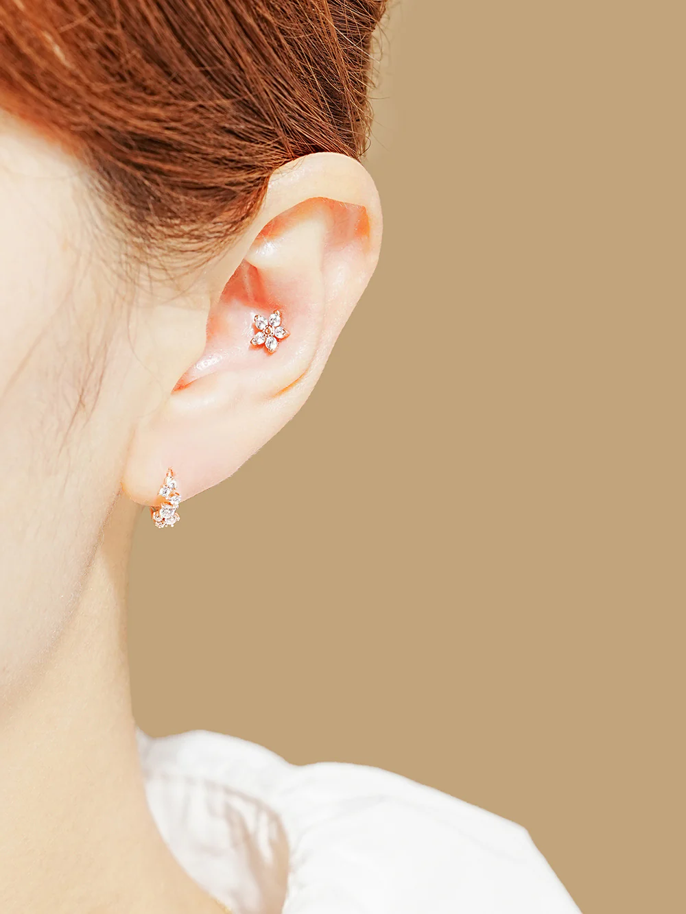 14K Gold Verbena Flower Cartilage Earrings 20G18G16G - Image 8