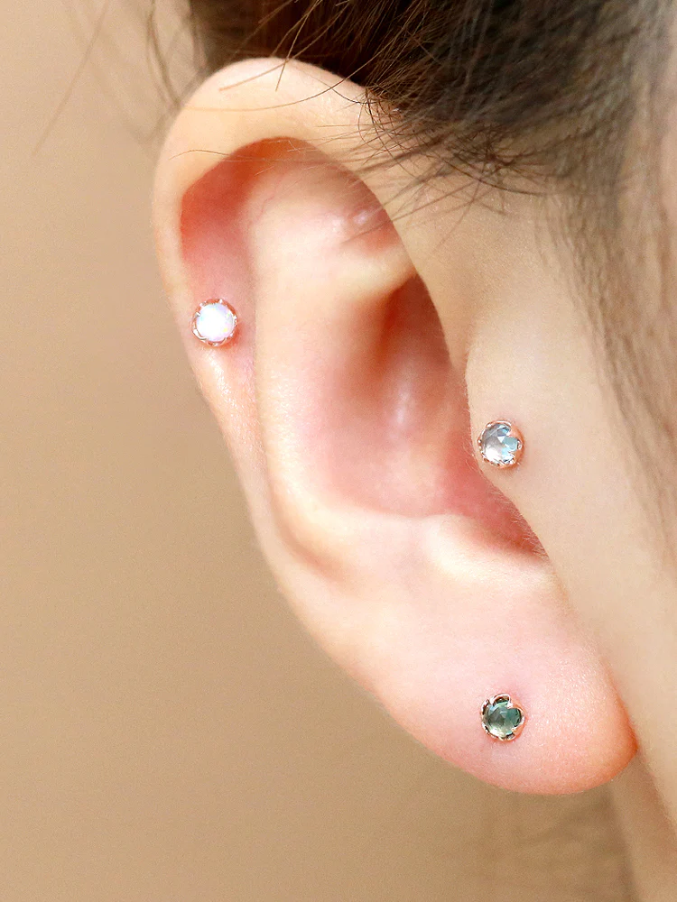 14K Gold Vintage Opal Cubic Cartilage Earring 18G16G - Image 9