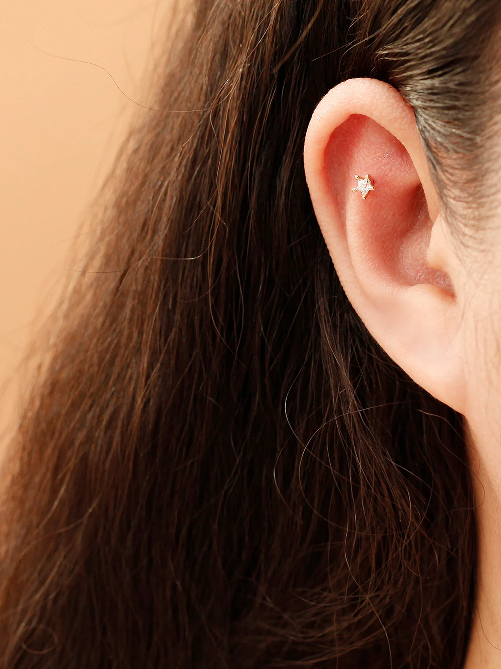 14K Gold Volume Cubic Star Cartilage Earring 20G18G16G - Image 9