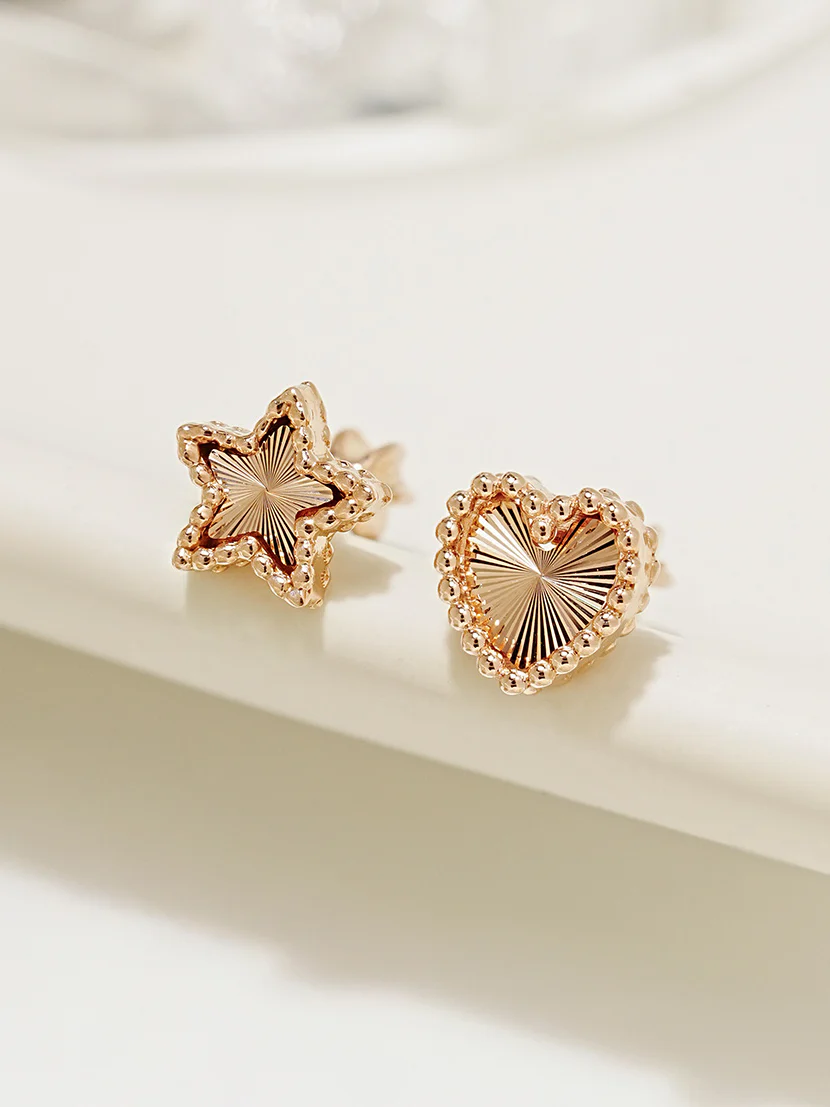 14K Gold Volume Cutting Heart Star Cartilage Earring 18G16G