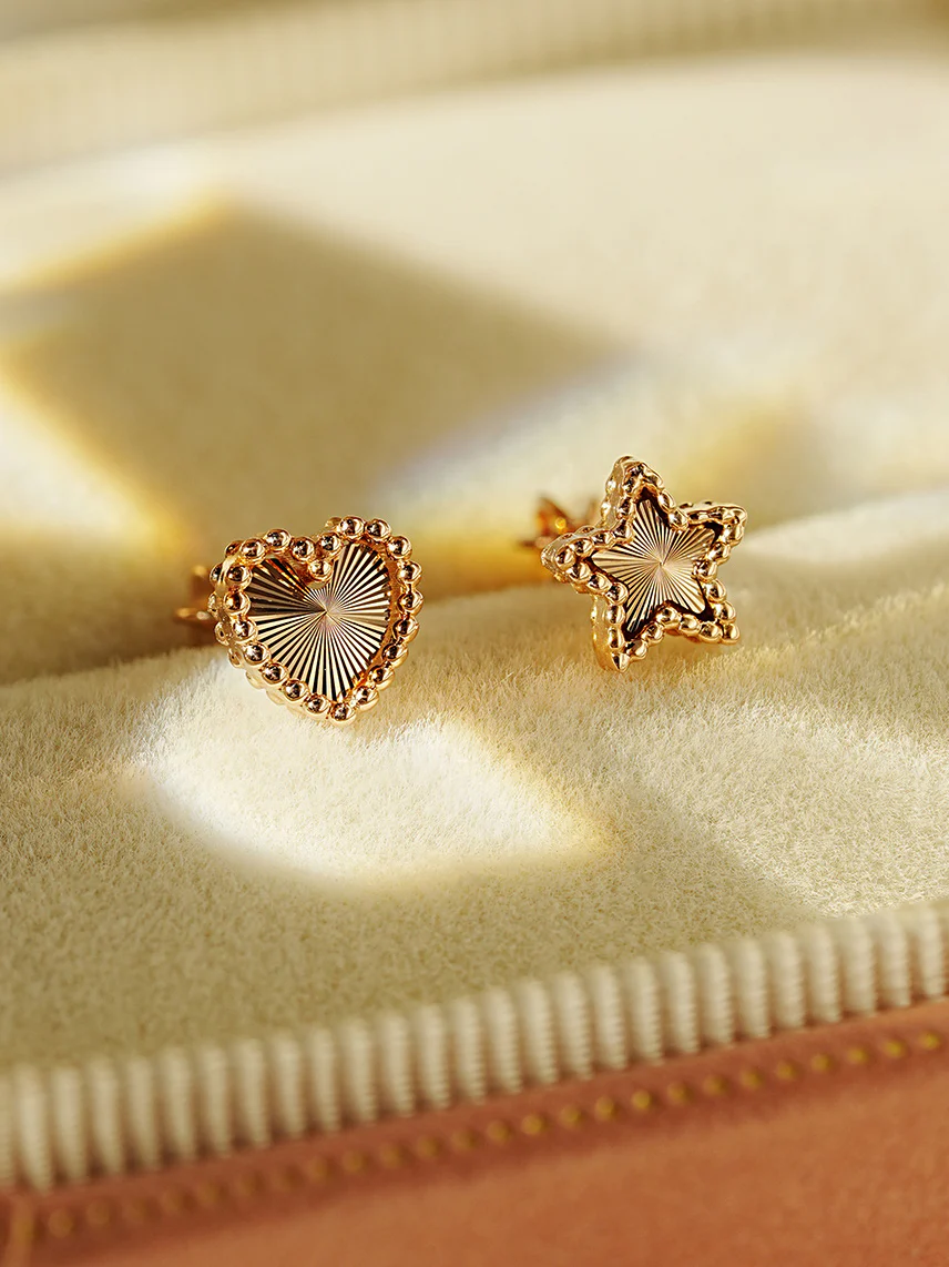 14K Gold Volume Cutting Heart Star Cartilage Earring 18G16G - Image 10