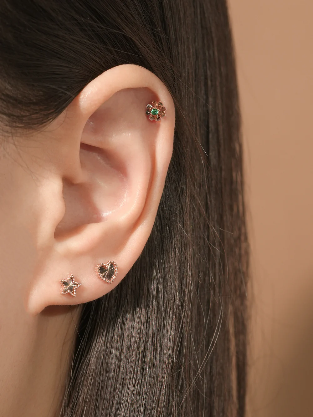 14K Gold Volume Cutting Heart Star Cartilage Earring 18G16G - Image 11