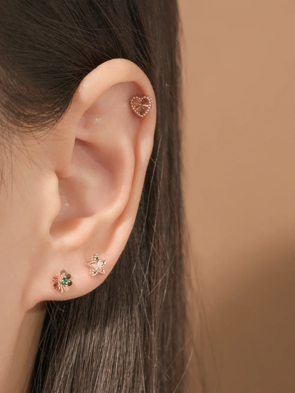 14K Gold Volume Cutting Heart Star Cartilage Earring 18G16G - Image 13