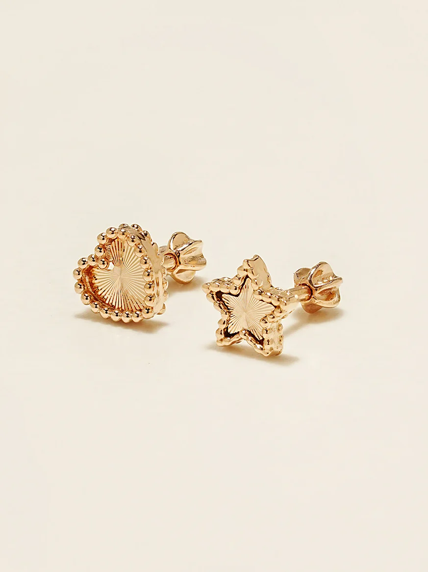 14K Gold Volume Cutting Heart Star Cartilage Earring 18G16G - Image 14
