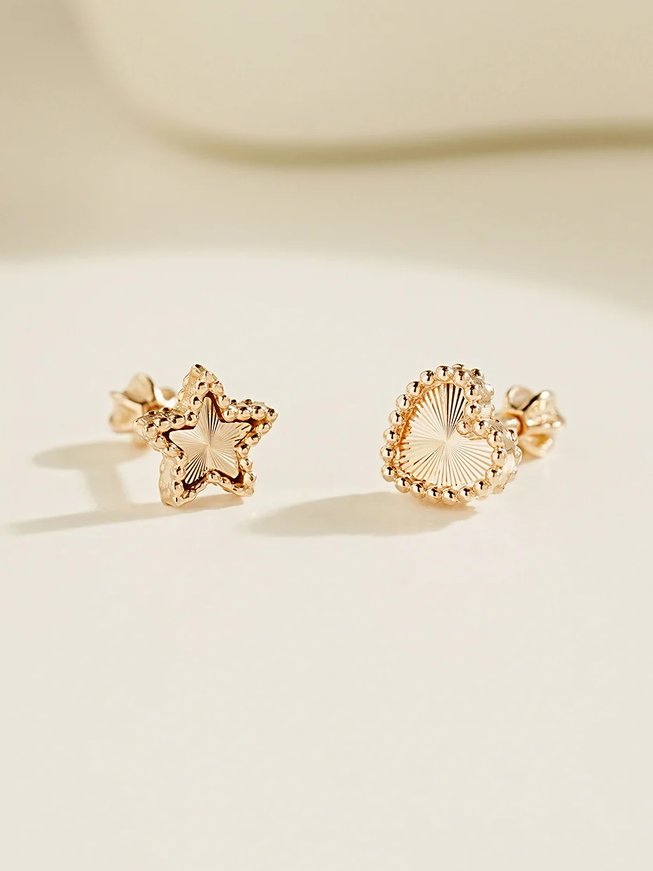 14K Gold Volume Cutting Heart Star Cartilage Earring 18G16G - Image 3