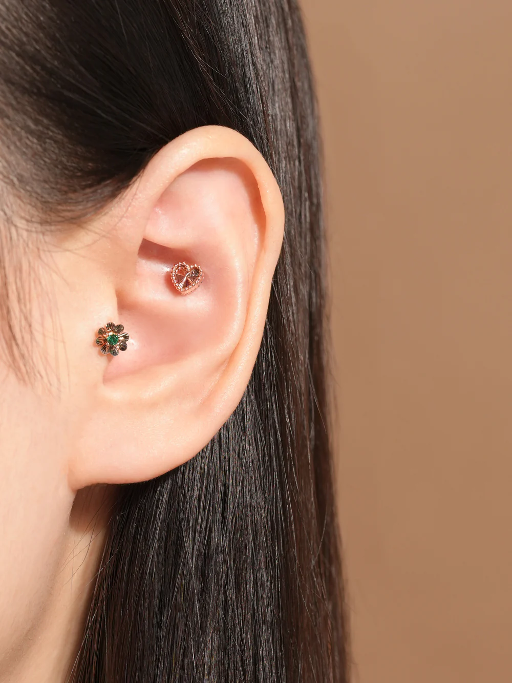 14K Gold Volume Cutting Heart Star Cartilage Earring 18G16G - Image 6