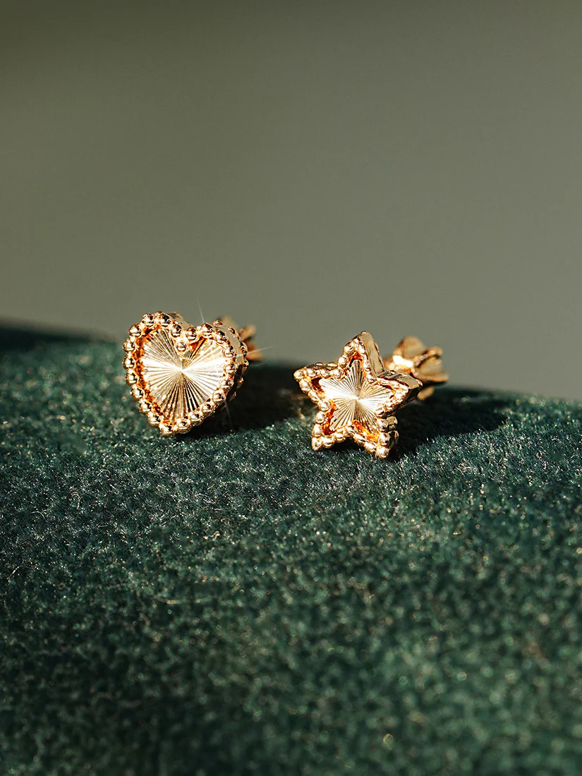 14K Gold Volume Cutting Heart Star Cartilage Earring 18G16G - Image 7