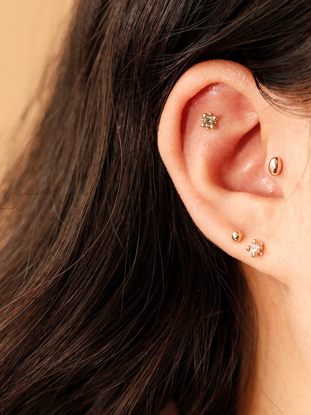 14K Gold Volume Egg Ball Cartilage Earring 18G16G - Image 6