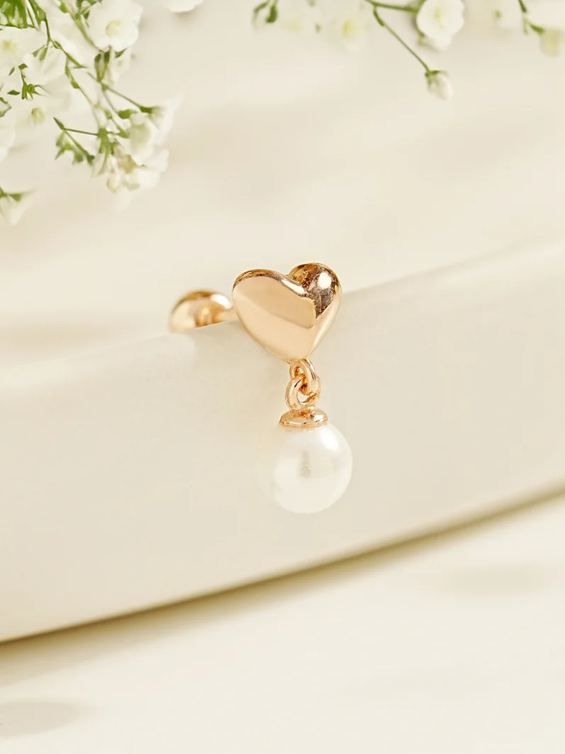 14K Gold Volume Heart Drop Cartilage Earring 20G - Image 3