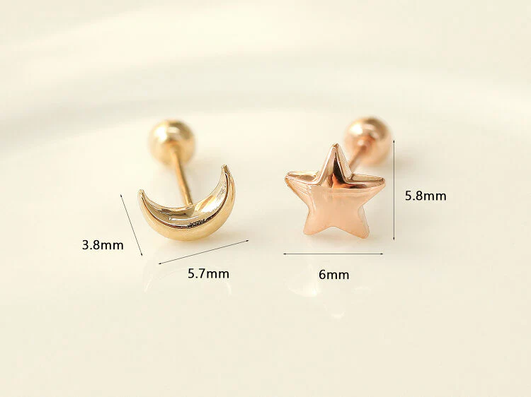 14K Gold Volume Moon Star Cartilage Earring 20G - Image 10