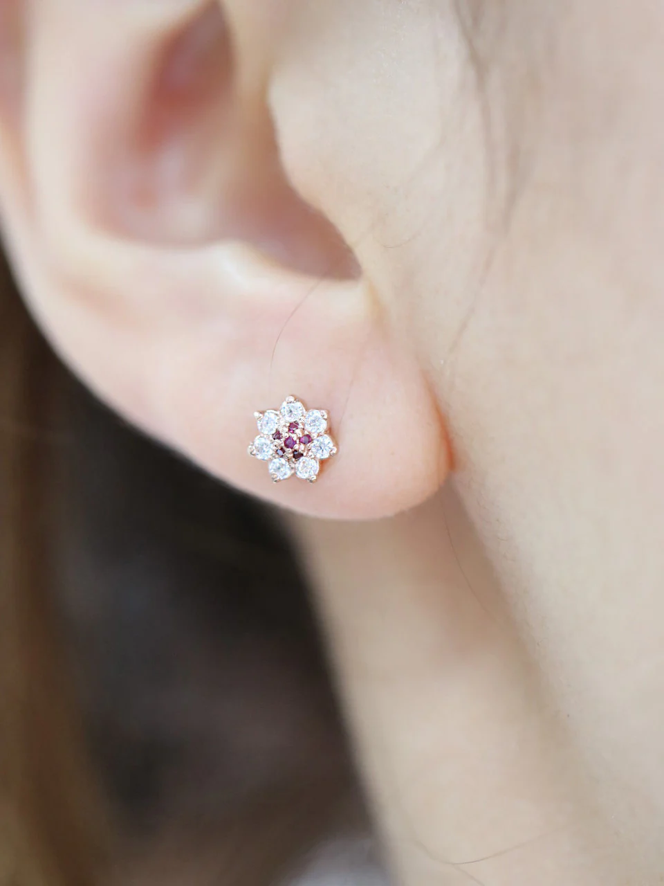 14K Gold Volume Ruby Flower Cartilage Earring 18G16G - Image 7