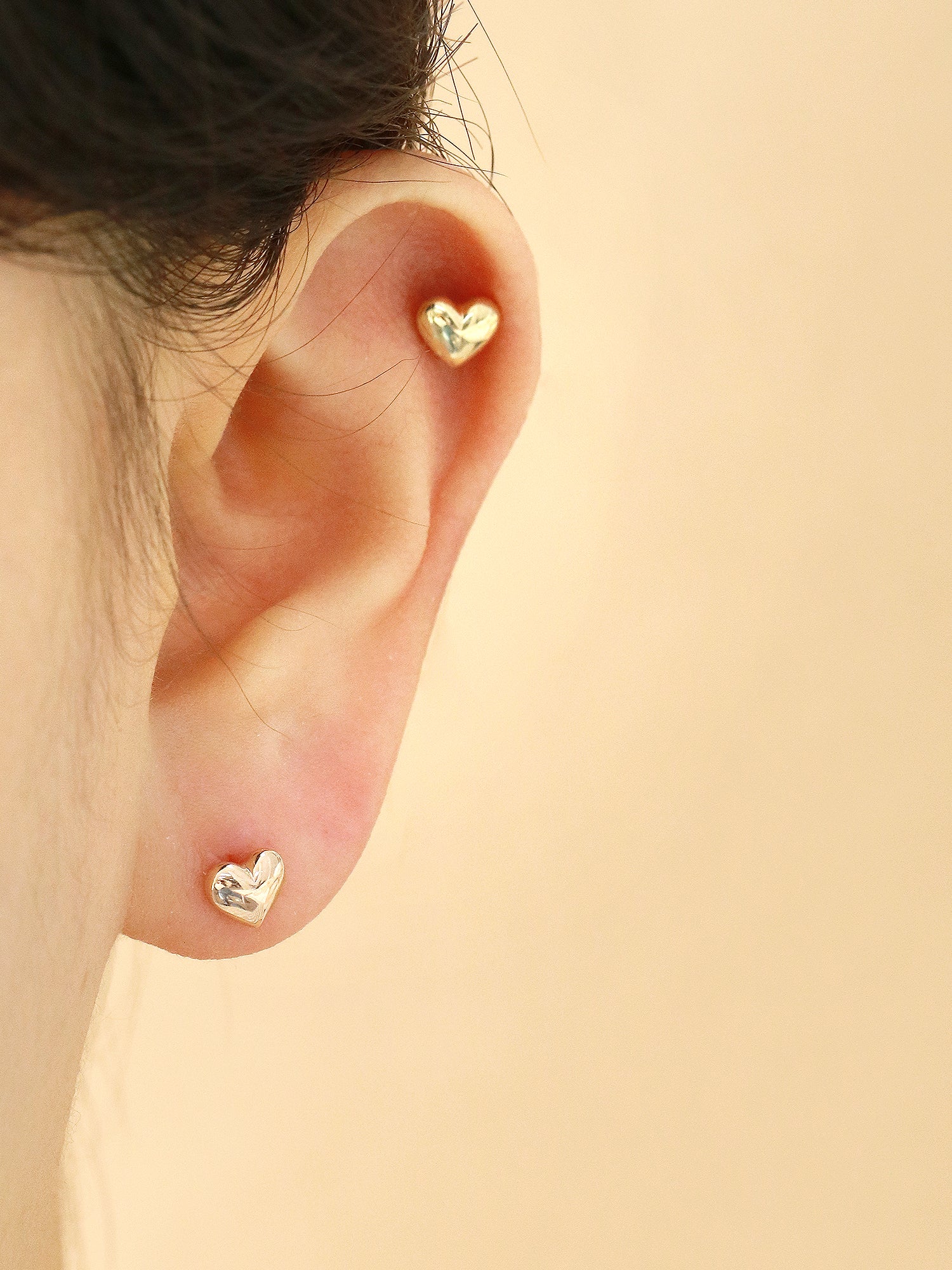 14K Gold Voluminous Crescent, Star, Heart Stud Earring - Image 7