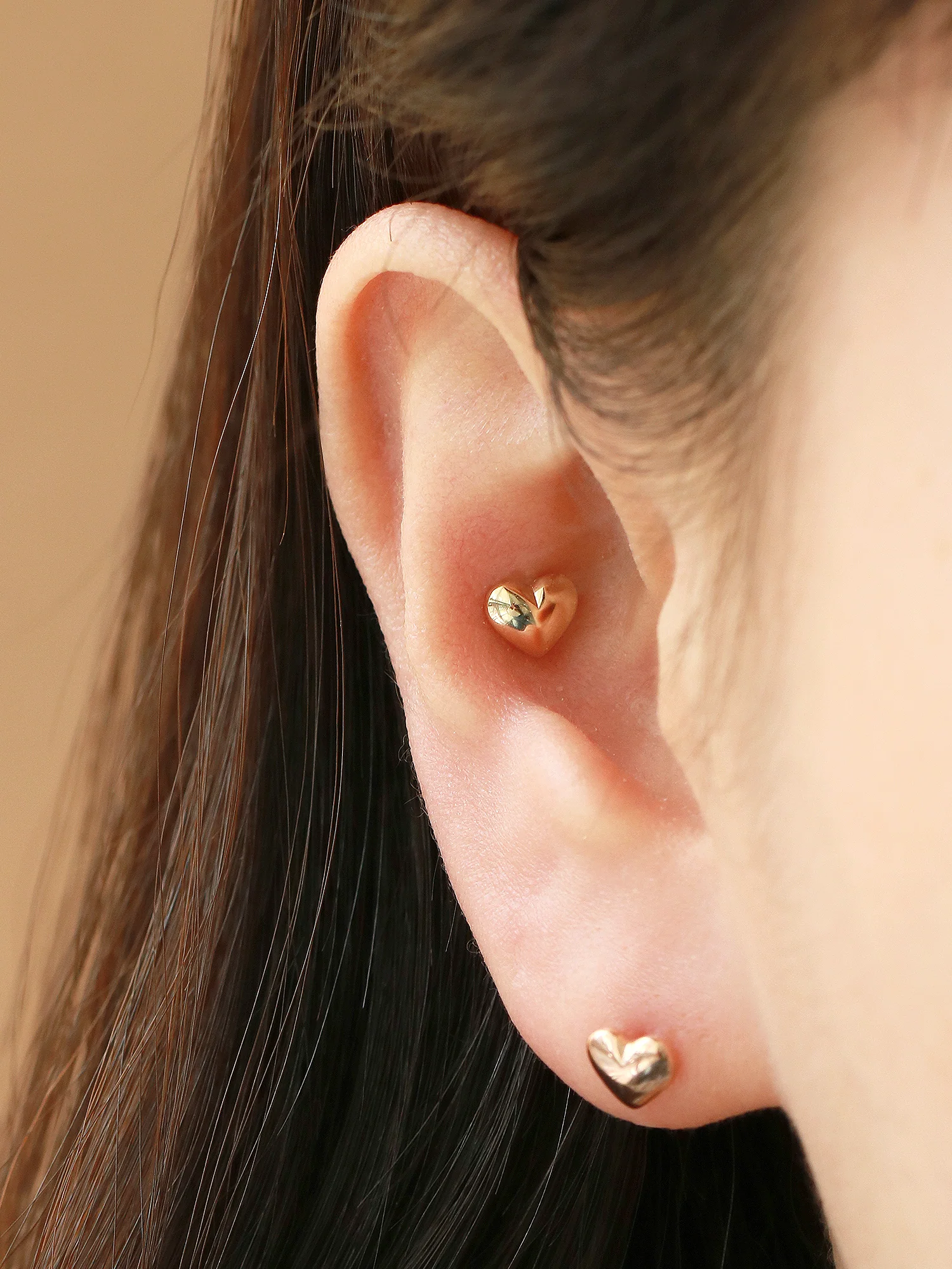14K Gold Voluminous Crescent, Star, Heart Stud Earring - Image 8