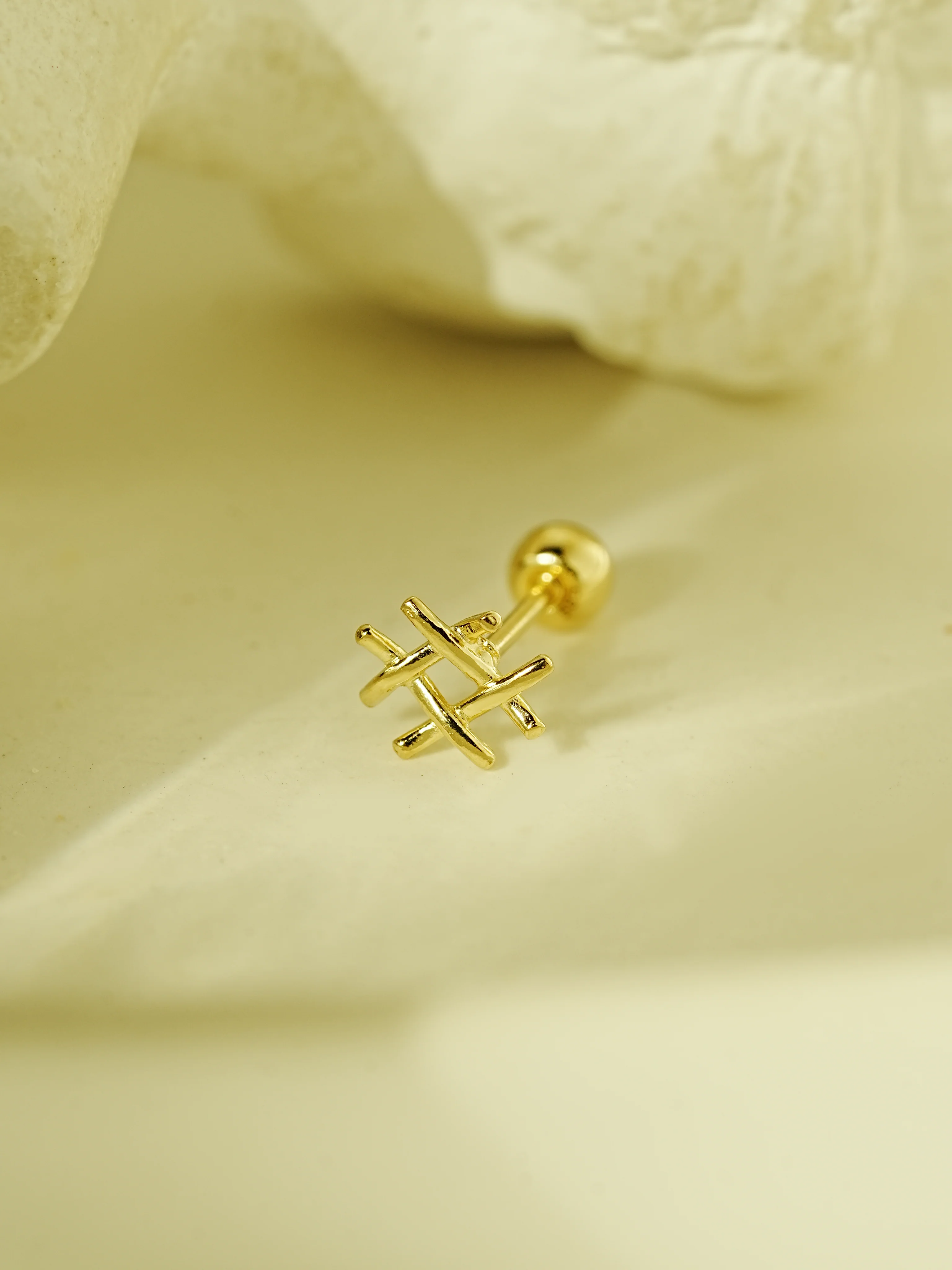 14K Gold Waffle Cartilage Earring 20G - Image 2