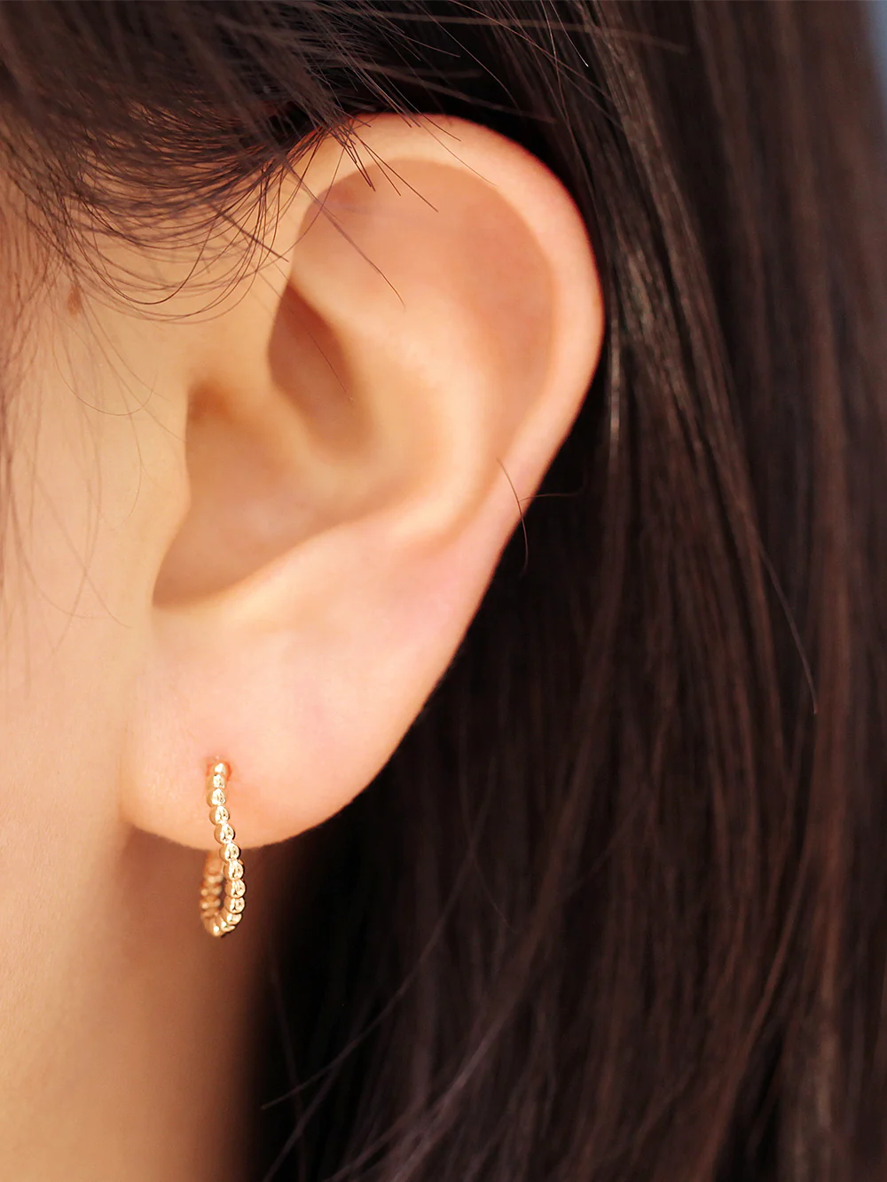14K Gold Wave Ball Hoop Earring - Image 6