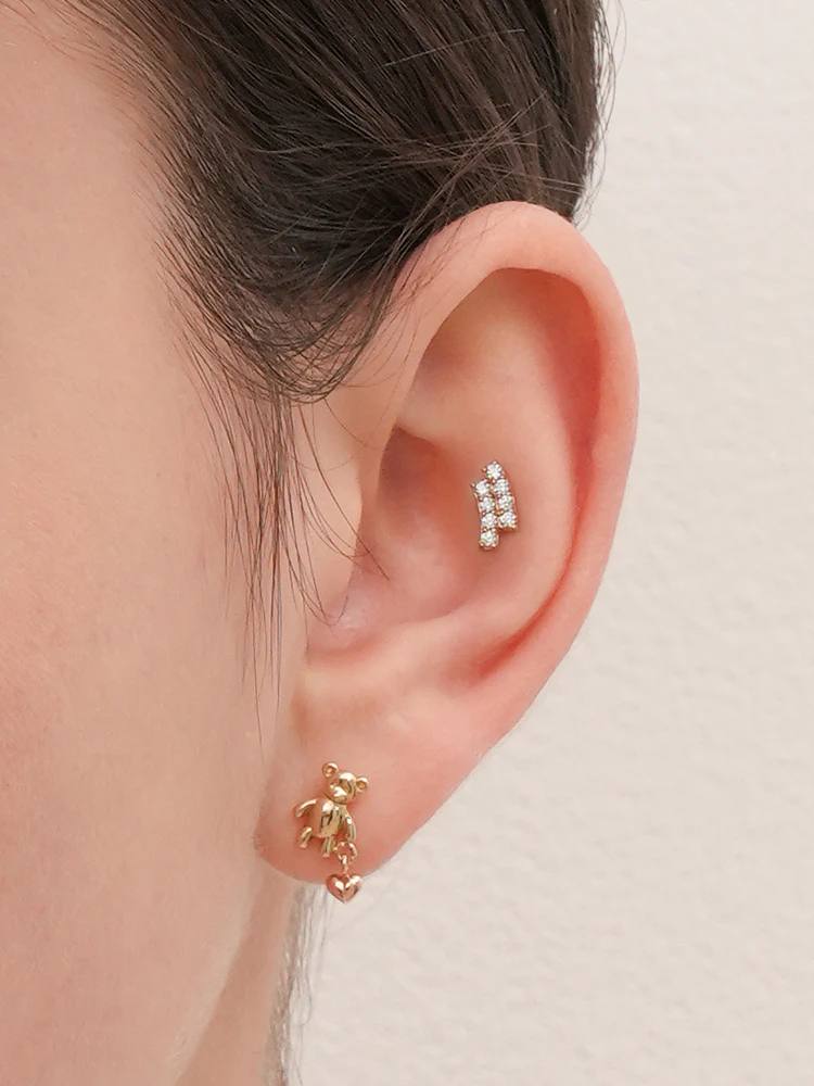 14K Gold Wave Line Cartilage Earring 18G16G - Image 4
