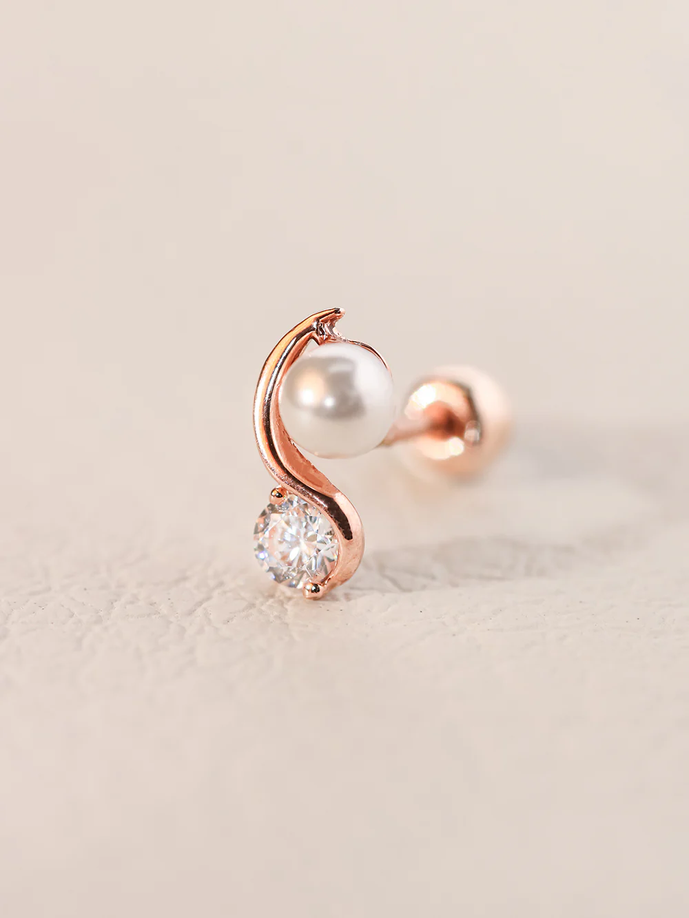 14K Gold Wavy Line Pearl Cubic Cartilage Earring 20G18G16G - Image 13
