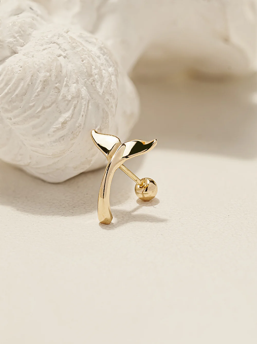 14K Gold Whale Tale Cartilage Earring 20G18G16G - Image 11