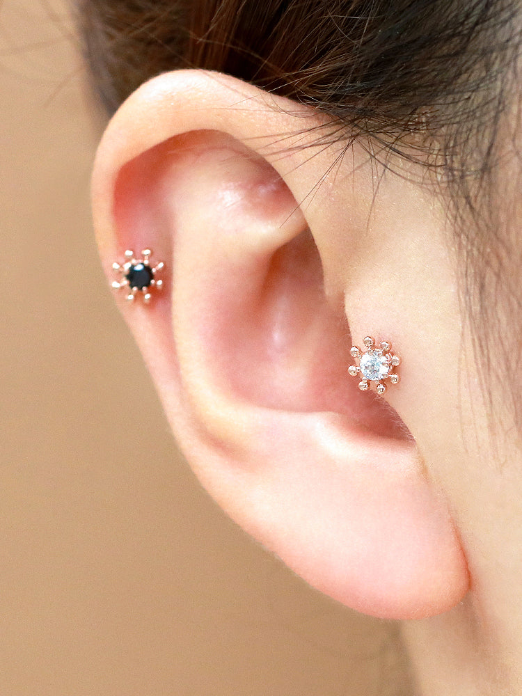 14K Gold Wheel Cubic Labret Piercing 18G16G - Image 8