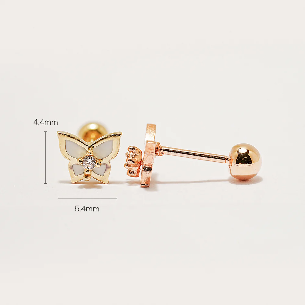 14K Gold White Butterfly Cartilage Earring 20G - Image 5