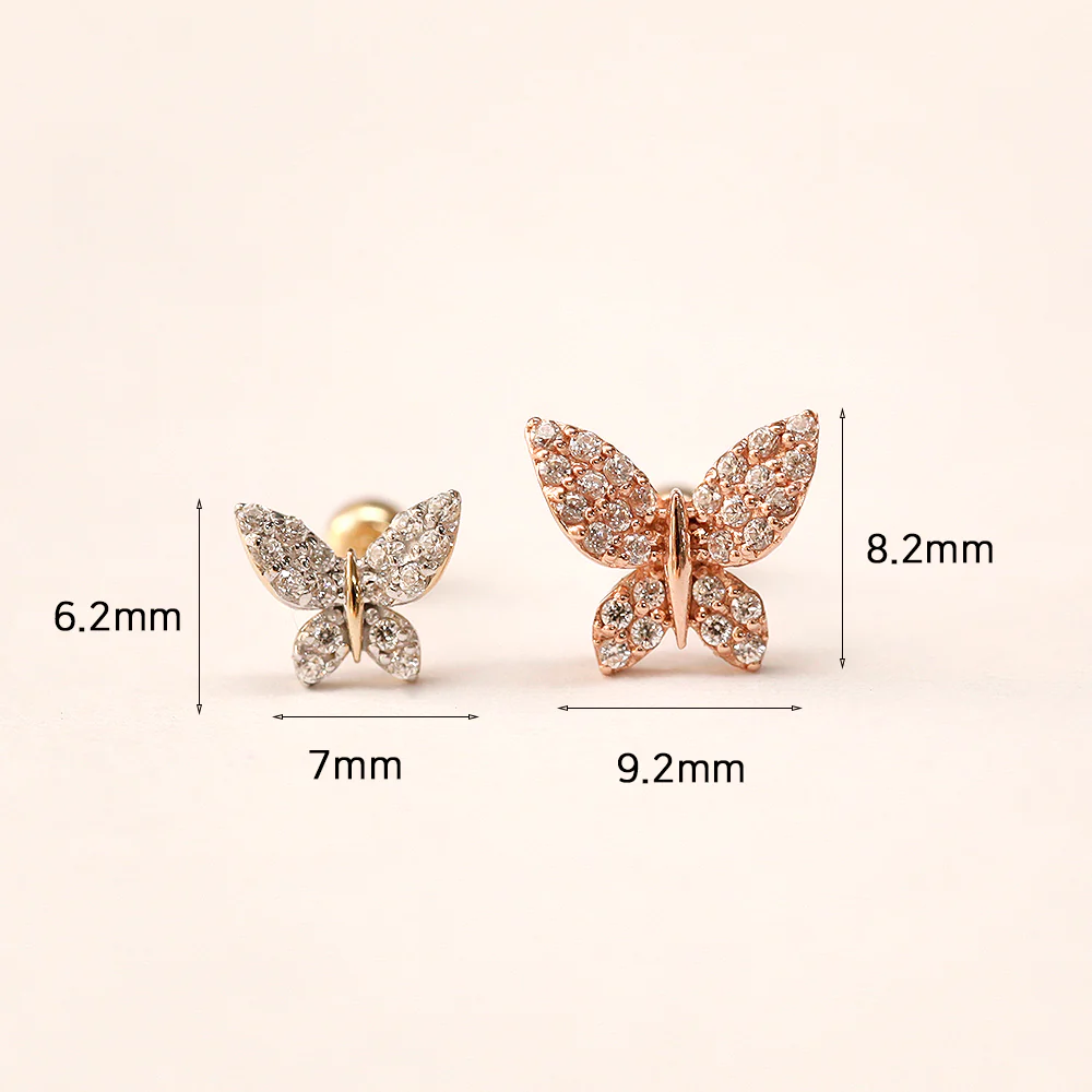 14K Gold White Crystal Butterfly Cartilage Earring 20G18G16G - Image 11