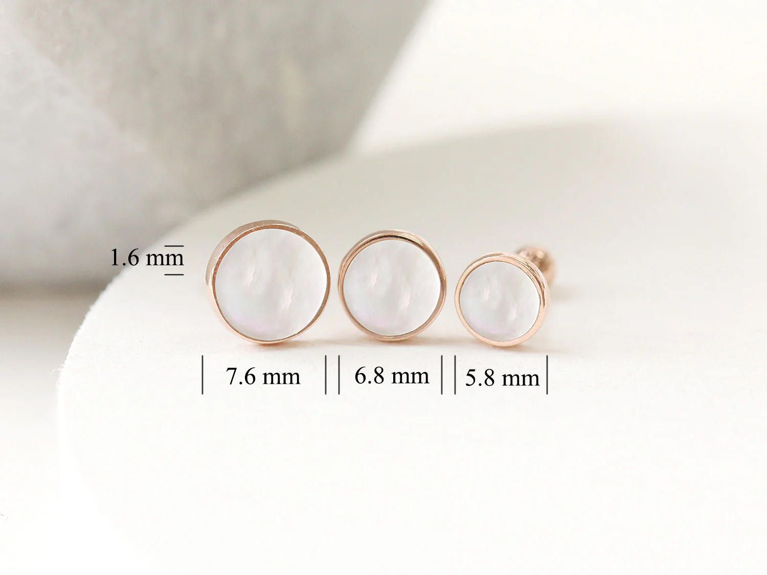 14K Gold White Mother of Pearl Cartilage Earring 18G16G - Image 10