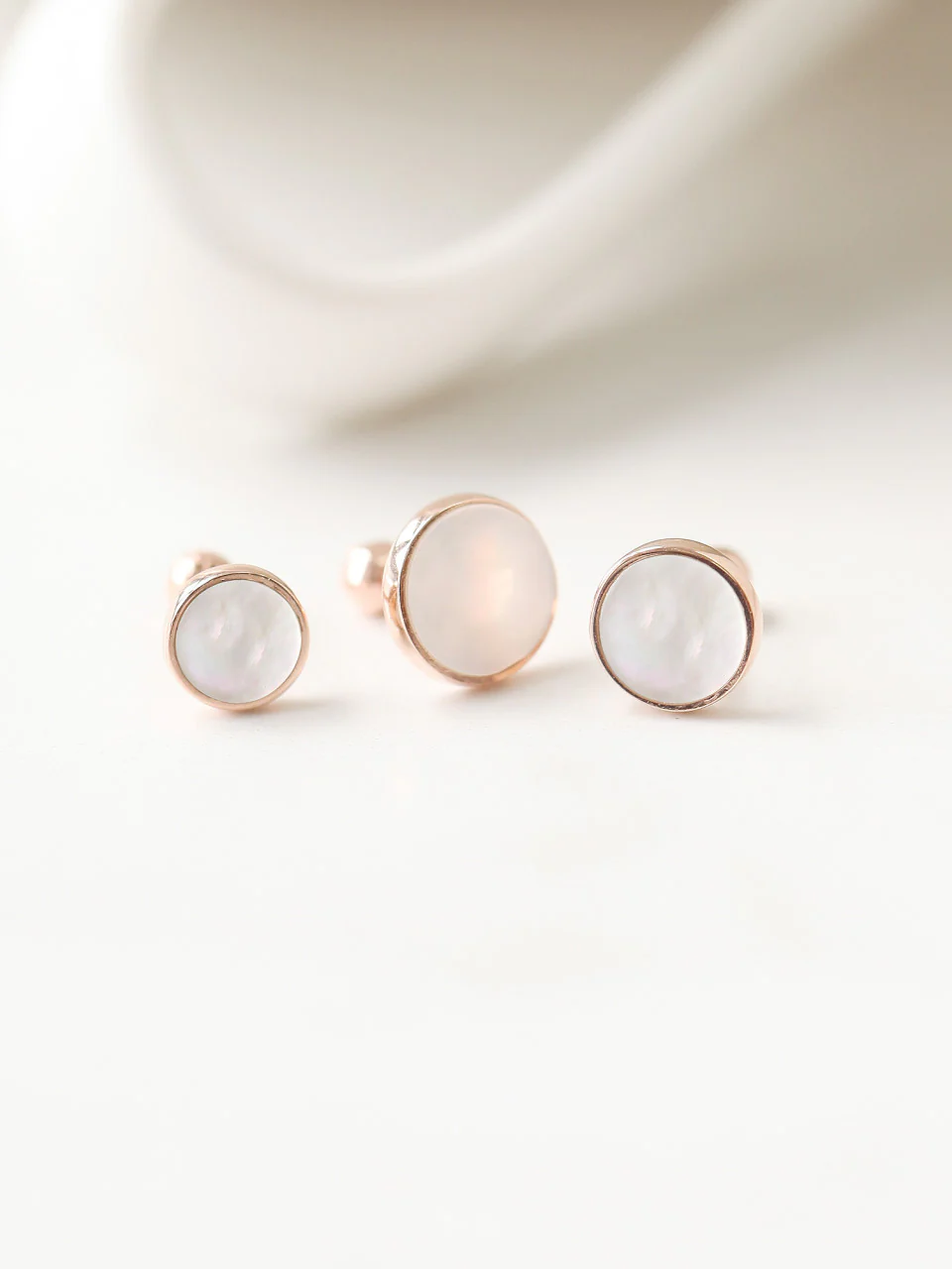 14K Gold White Mother of Pearl Cartilage Earring 18G16G - Image 3