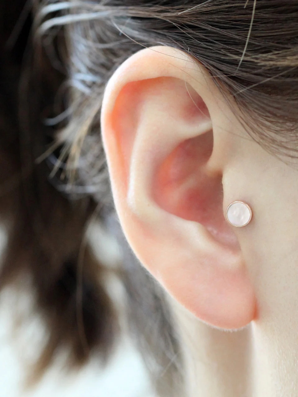 14K Gold White Mother of Pearl Cartilage Earring 18G16G - Image 5