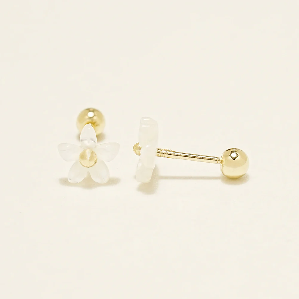 14K Gold Mother of Pearl Flower Cartilage Earring 20G - Image 14
