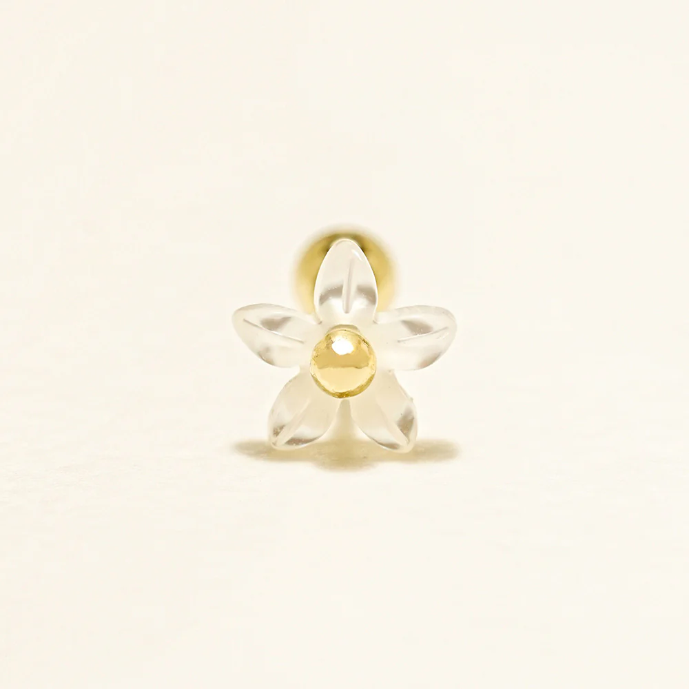 14K Gold Mother of Pearl Flower Cartilage Earring 20G - Image 16