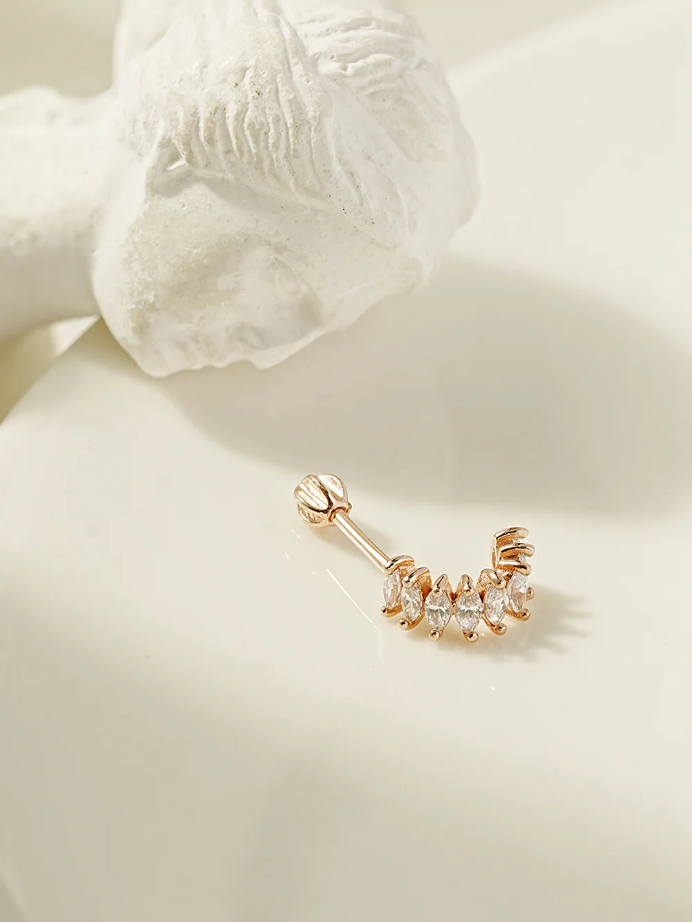 14K Gold Wing Curve Cubic Cartilage Earring 18G16G - Image 3