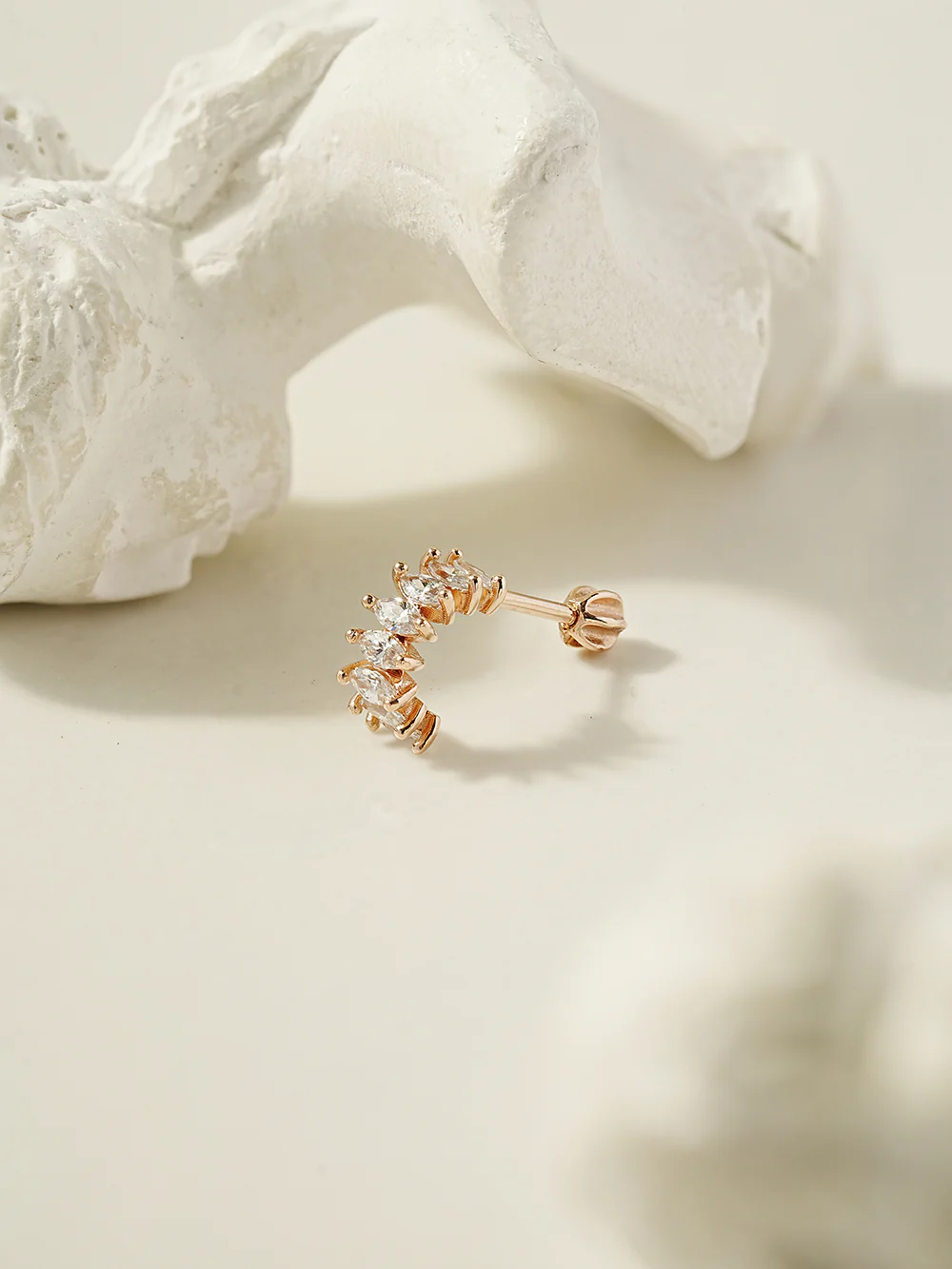 14K Gold Wing Curve Cubic Cartilage Earring 18G16G - Image 7