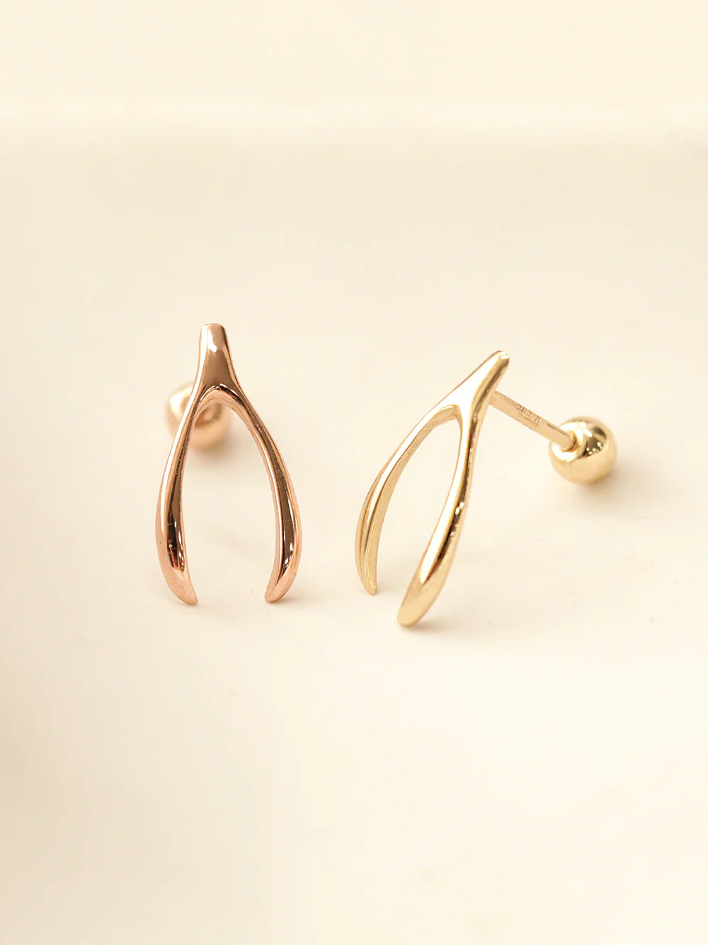 14K Gold Wishbone Cartilage Earring 20G18G16G