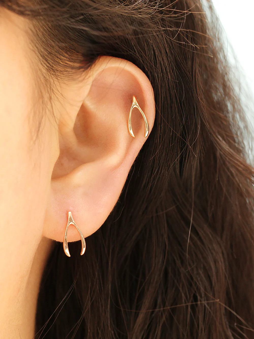 14K Gold Wishbone Cartilage Earring 20G18G16G - Image 2