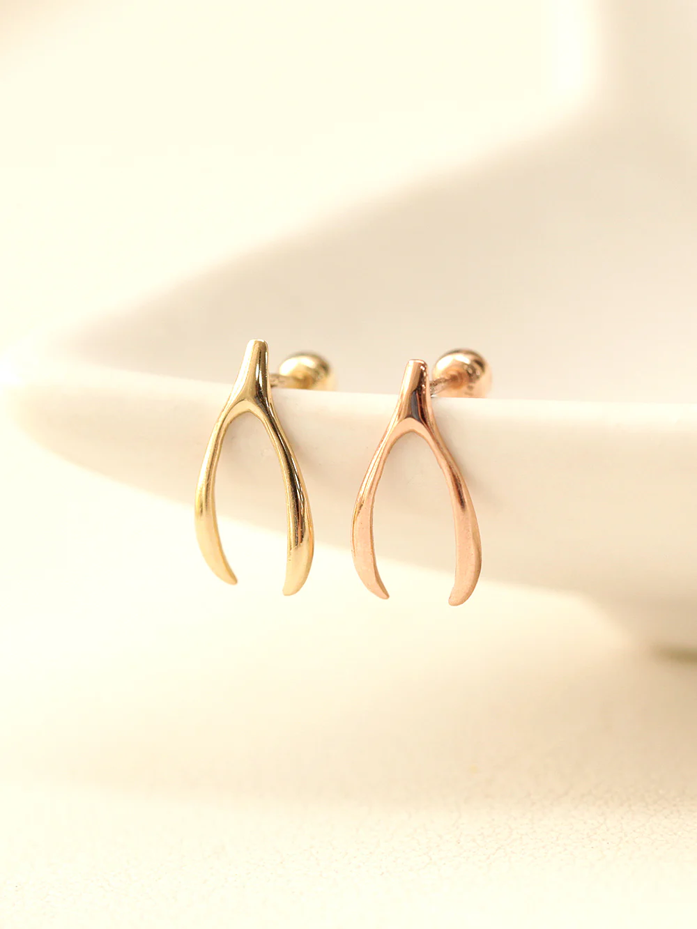 14K Gold Wishbone Cartilage Earring 20G18G16G - Image 3