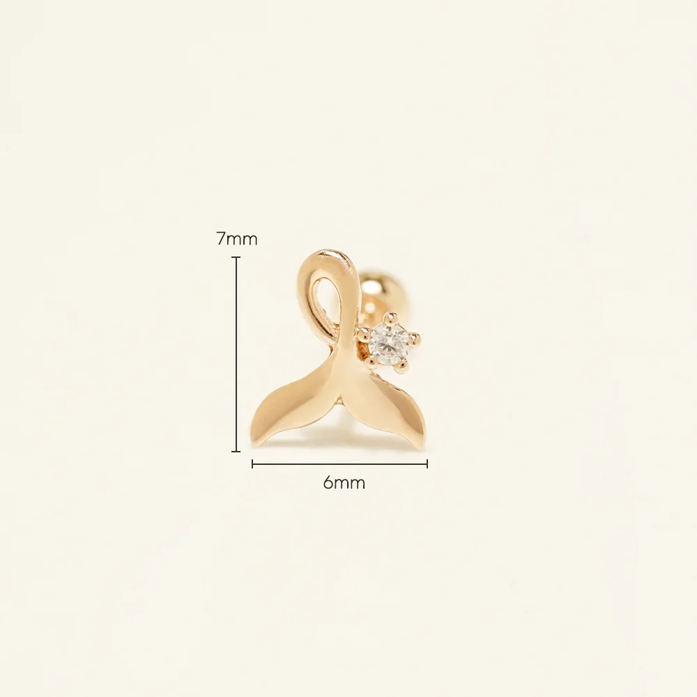 14K Gold Wish Whale Tale Cartilage Earring 20G - Image 6