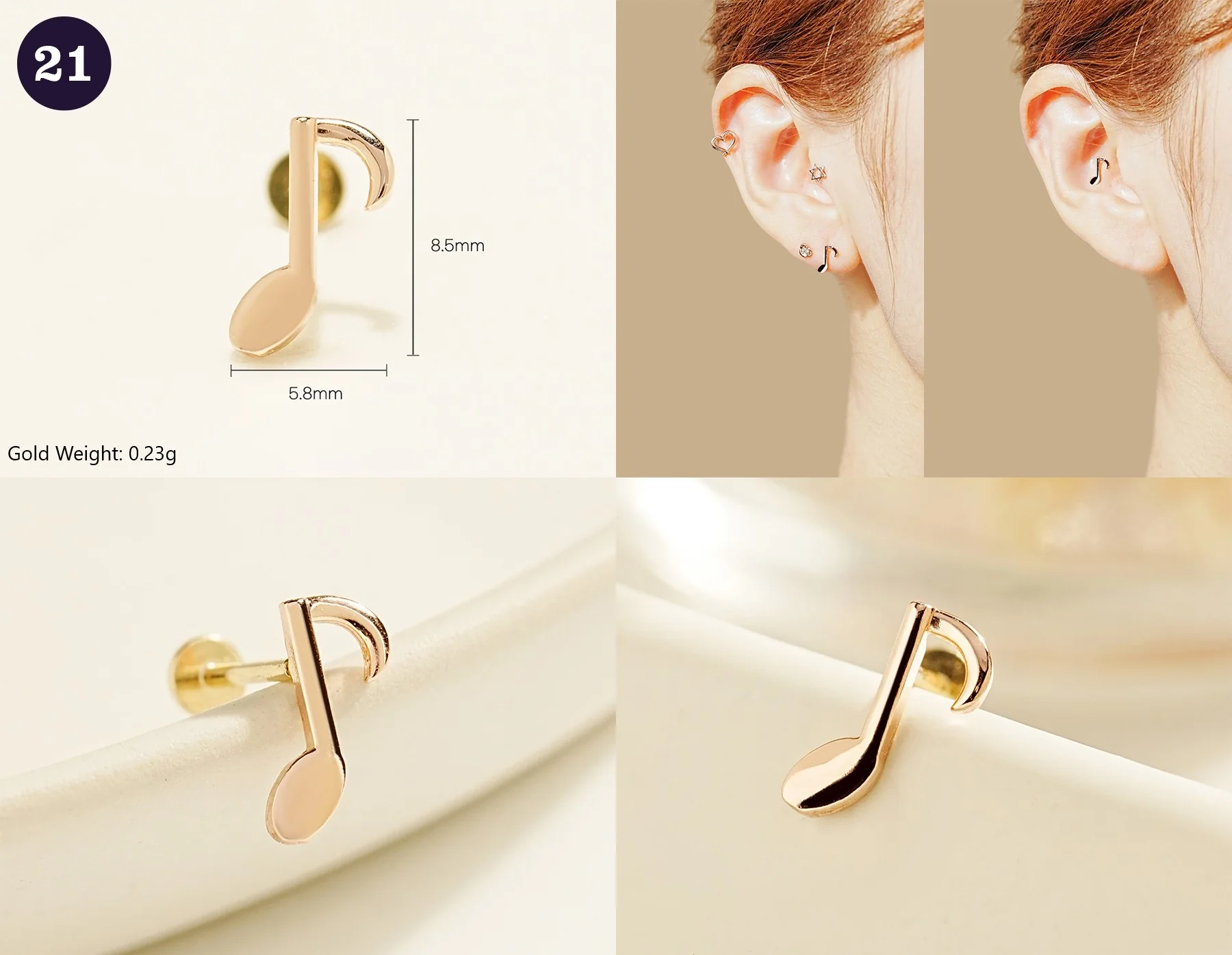 14K Gold Wishes Internally Threaded Labret Piercing 20G - Image 23
