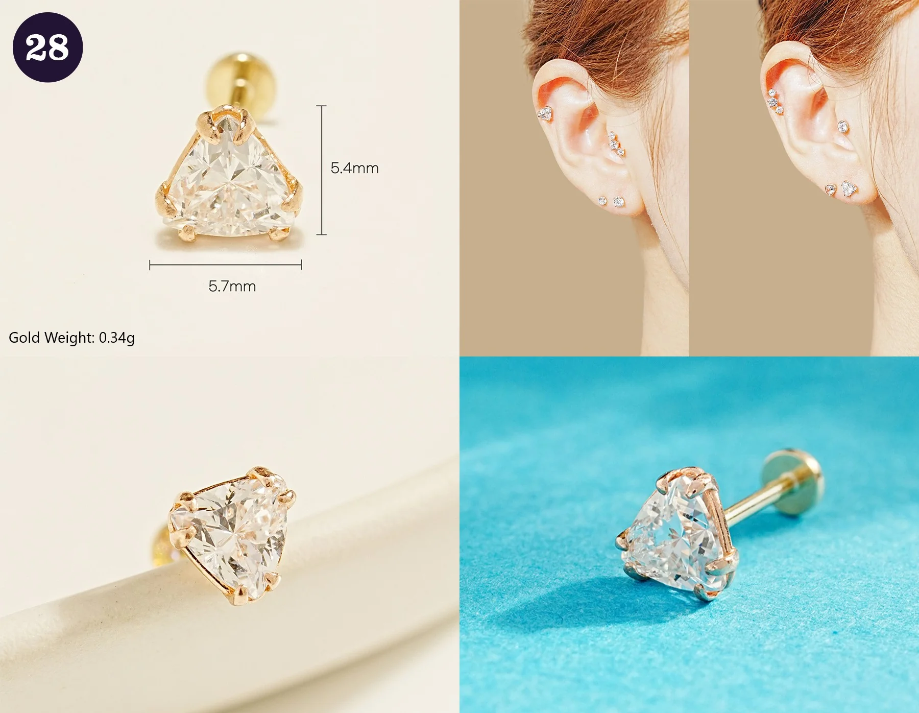 14K Gold Wishes Internally Threaded Labret Piercing 20G - Image 30