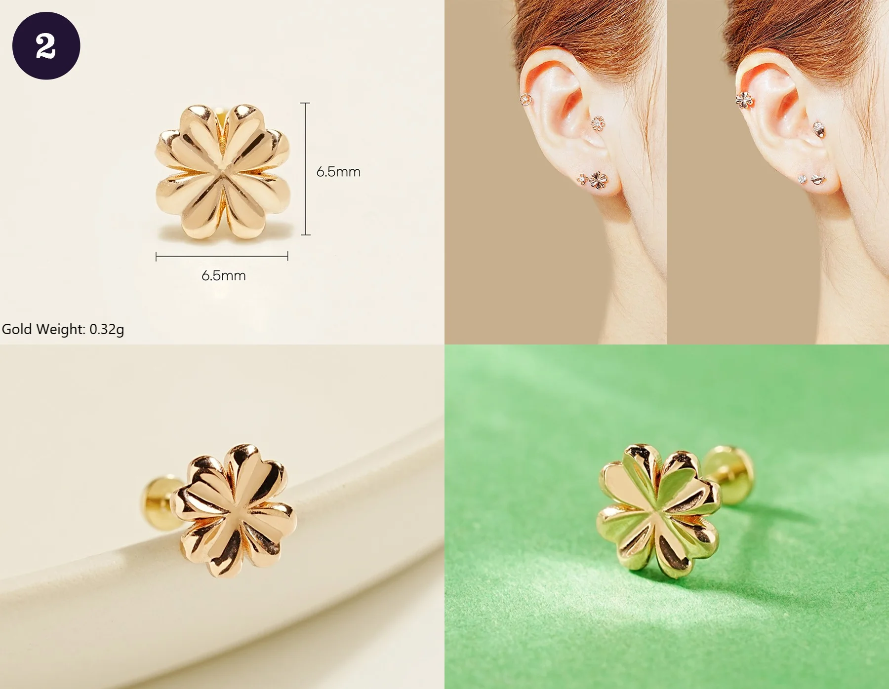 14K Gold Wishes Internally Threaded Labret Piercing 20G - Image 4