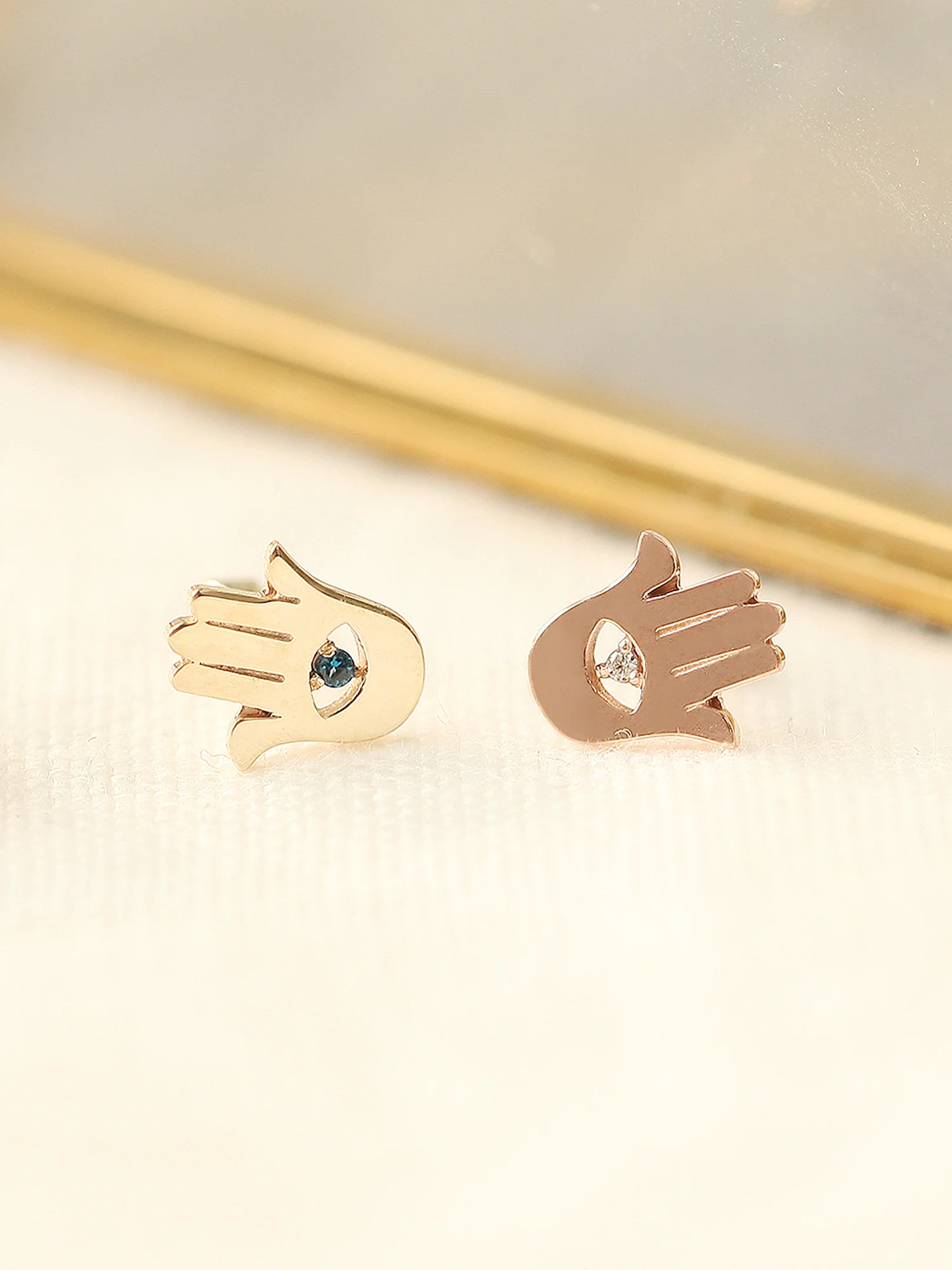 14K Gold Hamsa Cartilage Earring 18G16G - Image 2